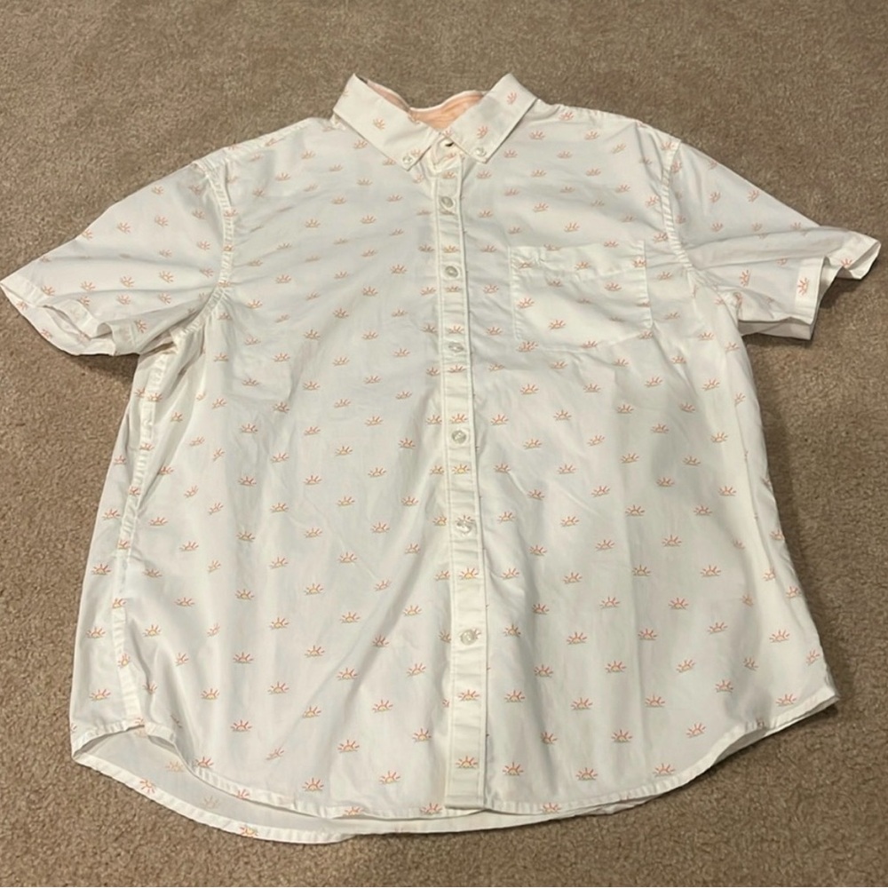 Men’s Original Penguin Button Down Shortsleeved Shirt with Sunrise Size Large
